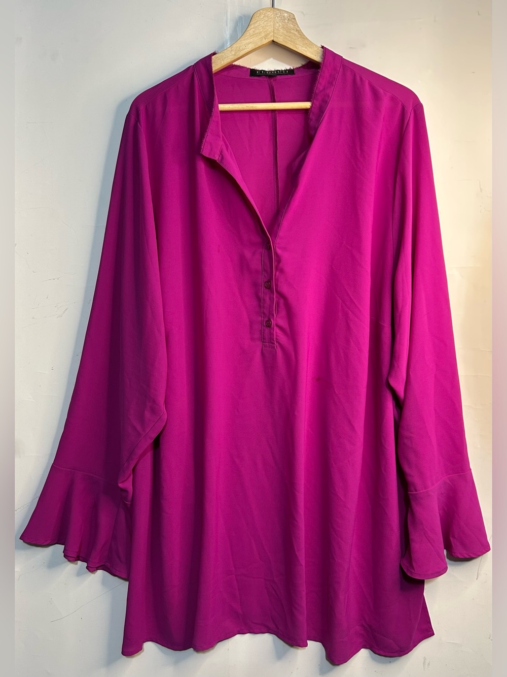 Eloquii Fuchsia Raw Collar Bell Sleeve Blouse Size 26